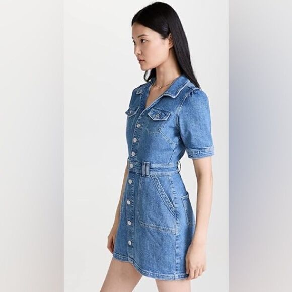 Paige Mayslie Mini Blue Dress Denim Short Sleeve Shirt Size 00 - Picture 7 of 16